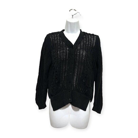 Olivaceous Cotton Cardigan with Open weave, Black, Size L - Picture 15 of 16